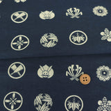 Hand-Printed Fancy Crests in Navy (Length) 1=0.25yard
