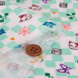 Double Gauze Cotton - Licensed Demon Slayer Checkerboard - Mint Green (Length) 1=0.25yard