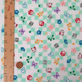 Double Gauze Cotton - Licensed Demon Slayer Checkerboard - Mint Green (Length) 1=0.25yard