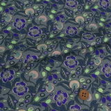 Imaginary Flowers - Blue on Gray (Length) 1=0.25yard