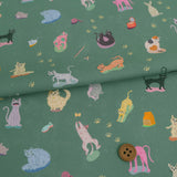 Cotton – Free-Spirited Colorful Cats, Green (Length) 1=0.25yard