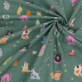 Cotton – Free-Spirited Colorful Cats, Green (Length) 1=0.25yard