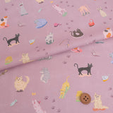 Cotton – Free-Spirited Colorful Cats, Dusty Pink (Length) 1=0.25yard