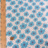 Cotton - Scattered Flower Lattice Pattern - Blue (Length) 1=0.25yard