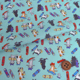 Cotton – Skateboarding Cats, Mint Blue (Length) 1=0.25yard