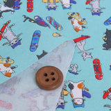 Cotton – Skateboarding Cats, Mint Blue (Length) 1=0.25yard