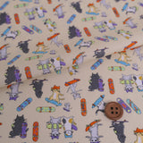 Cotton – Skateboarding Cats, Light Beige (Length) 1=0.25yard