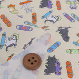 Cotton – Skateboarding Cats, Light Beige (Length) 1=0.25yard