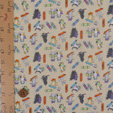 Cotton – Skateboarding Cats, Light Beige (Length) 1=0.25yard