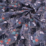 Japanese Cotton – Rabbits and Wildflowers, Gray (Length) 1=0.25yard