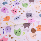 Cotton – Colorful Cat Faces, White (Length) 1=0.25yard