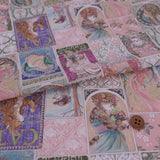 Cotton – Mucha-Inspired Cat Print, Pink Tones (Length) 1=0.25yard