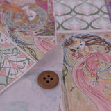 Cotton – Mucha-Inspired Cat Print, Pink Tones (Length) 1=0.25yard