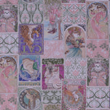 Cotton – Mucha-Inspired Cat Print, Pink Tones (Length) 1=0.25yard