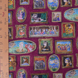 Cotton – Cats in a Masterpiece Art Gallery, Burgundy (Length) 1=0.25yard