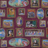 Cotton – Cats in a Masterpiece Art Gallery, Burgundy (Length) 1=0.25yard