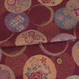 Japanese Cotton – Kasuri-Style Floral Rings, Deep Burgundy (Length) 1=0.25yard