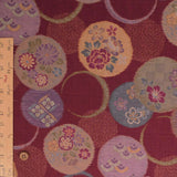 Japanese Cotton – Kasuri-Style Floral Rings, Deep Burgundy (Length) 1=0.25yard