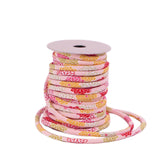Chirimen Fabric Cord - 1/8in Small Colorful Mums on Pink (Quantity) 1=1yard