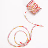 Chirimen Fabric Cord - 1/8in Small Colorful Mums on Pink (Quantity) 1=1yard