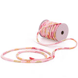 Chirimen Fabric Cord - 1/8in Small Colorful Mums on Pink (Quantity) 1=1yard