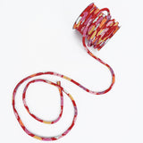 Chirimen Fabric Cord - 1/6in Small Colorful Mums on Red (Quantity) 1=1yard
