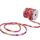 Chirimen Fabric Cord - 1/6in Small Colorful Mums on Red (Quantity) 1=1yard