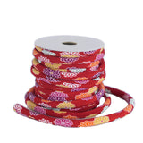 Chirimen Fabric Cord - 1/3in Small Colorful Mums on Red (Quantity) 1=1yard