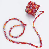 Chirimen Fabric Cord - 1/3in Small Colorful Mums on Red (Quantity) 1=1yard