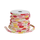 Chirimen Fabric Cord - 1/3in Small Colorful Mums on Pink (Quantity) 1=1yard