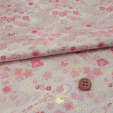 Nishijin-ori Brocade Cherry Blossoms & Butterflies on Streams - Ivory/Pink (Length) 1=0.25yard