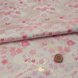 Nishijin-ori Brocade Cherry Blossoms & Butterflies on Streams - Ivory/Pink (Length) 1＝0.25yard