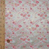 Nishijin-ori Brocade Cherry Blossoms & Butterflies on Streams - Ivory/Pink (Length) 1=0.25yard