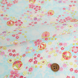 Shadowy Cherry Blossoms with Temari Balls on Light Blue (Length) 1=0.25yard