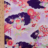 Flowers on Wave Pattern - Purple (Length) 1=0.25yard