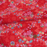 Shadowy Cherry Blossoms with Temari Ball on Red (Length) 1=0.25yard