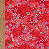 Shadowy Cherry Blossoms with Temari Ball on Red (Length) 1=0.25yard