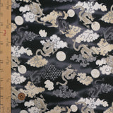Polyester Chirimen Crepe Flying Dragons in Black (Length) 1=0.25yard