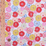 Polyester Chirimen Crepe Colorful Chrysanthemum Blooms White (Length) 1=0.25yard