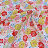 Polyester Chirimen Crepe Colorful Chrysanthemum Blooms White (Length) 1=0.25yard
