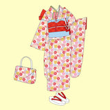 Polyester Chirimen Crepe Colorful Chrysanthemum Blooms White (Length) 1=0.25yard