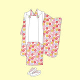 Polyester Chirimen Crepe Colorful Chrysanthemum Blooms White (Length) 1=0.25yard