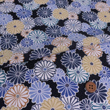 Polyester Chirimen Crepe Colorful Chrysanthemum Blooms Dark Navy (Length) 1=0.25yard