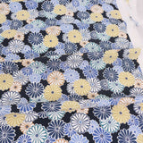 Polyester Chirimen Crepe Colorful Chrysanthemum Blooms Dark Navy (Length) 1=0.25yard