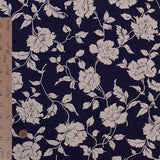 Polyester Chirimen Knit – Floral Elegy in Deep Navy & Ivory (Length) 1=0.25yard