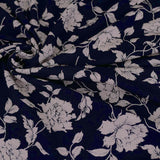 Polyester Chirimen Knit – Floral Elegy in Deep Navy & Ivory (Length) 1=0.25yard