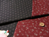 Reversible Cherry Blossoms & Star Pattern - Wine/Black (Length) 1=0.25yard