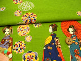 Maiko Girls on a Walk - Green (Length) 1=0.25yard