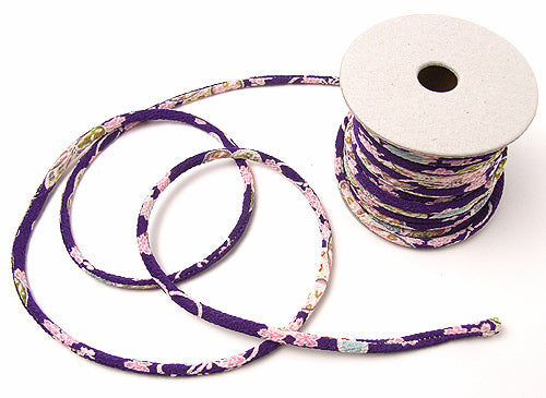 Chirimen Fabric Cord - 1/9in Tiny Cherry Blossoms on Purple (Quantity) 1＝1yard