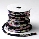 Chirimen Fabric Cord - 1/9in Tiny Cherry Blossoms on Black (Quantity) 1=1yard